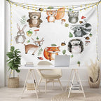 Lunarable Woodland Tapestry, Animals of The Forest Mushrooms Acorns Circular Frame Cartoon Pastel Colors, Wide Wall Hanging for Bedroom Living Room Dorm, 60" X 40", Multicolor