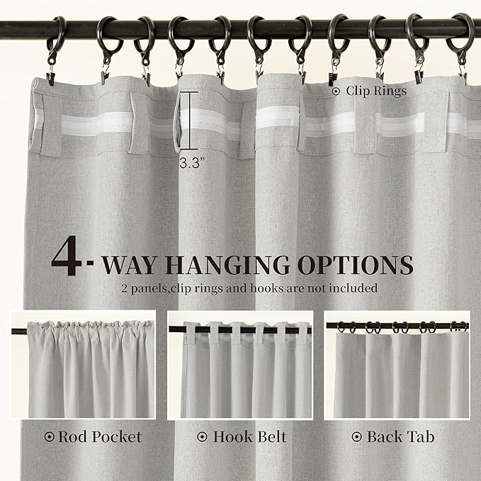 KangBang Blackout Linen Curtains 72 Inch Length 2 Panels- Back Tab Loop Pocket Light Blocking Linen Drapes for Cozy Vibes, Thermal Insulated Apartment-Friendly Curtains(52Wx72L, Light Grey)
