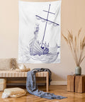 Lunarable Viking Tapestry, Drakkar Long Boat with Dragon on Bow of Ship Monochrome Marine Pattern, Fabric Wall Hanging Decor for Bedroom Living Room Dorm, 23" X 28", White Purple