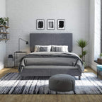 DHP Janford Upholstered Bed, Chic Grey Linen Platform Queen Bed with Modern Headboard, Sturdy Wood and Metal Frame