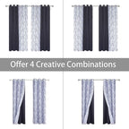 BONZER Mix and Match Curtains - 2 Pieces Branch Print Sheer Curtains and 2 Pieces Blackout Curtains for Bedroom Living Room Grommet Window Drapes, 37x63 Inch/Panel, Grey Dark, Set of 4 Panels