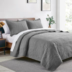 Love's cabin Twin Quilt Set Grey Bedspreads - Soft Bed Summer Lightweight Bedspread Comforter - Modern Style Coin Pattern Coverlet for All Season - 2 Pieces (1 Quilt, 1 Pillow Sham)