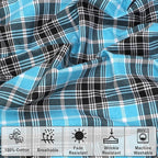 RUVANTI Flannel Sheets Queen Size - 100% Cotton Double Brushed Bed Sheets, Deep Pockets 16 Inches Queen Sheet Set, All Seasons Breathable & Extra Soft - Warm & Cozy, 4 Piece, Teal Plaid
