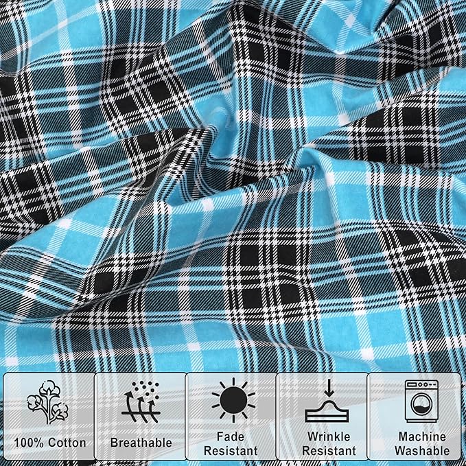 RUVANTI Flannel Sheets Full Size - 100% Cotton Double Brushed Bed Sheets Set, Deep Pockets 16 Inches, All Seasons Breathable & Extra Soft Full Sheets, Warm & Cozy, 4 Piece, Teal Plaid