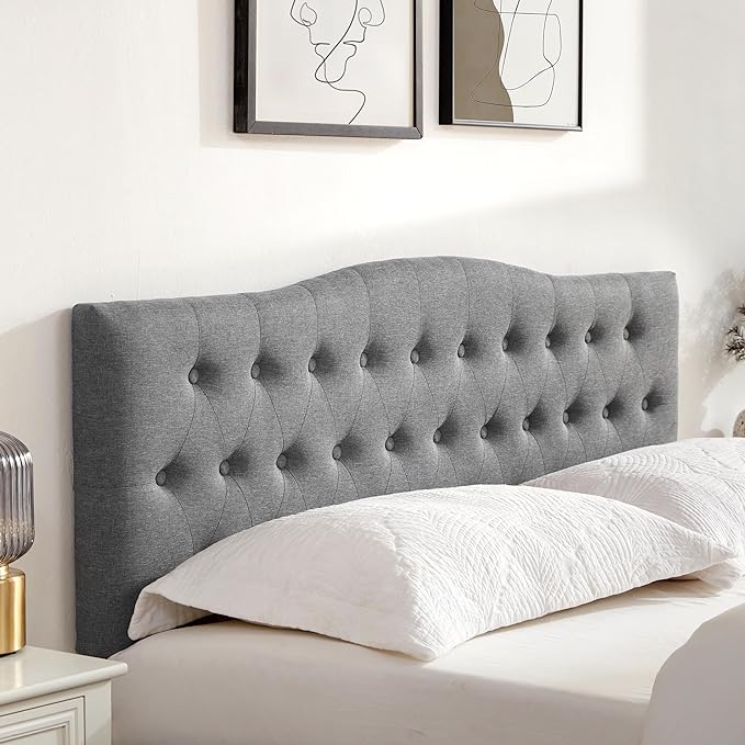 Tufted Upholstered Headboard California King Size, Sturdy and Durable Solid Wood Bed headboard, Fabric Headboard Adjustable Height from 37” to 51”, Button Diamond Design Head Board, Grey