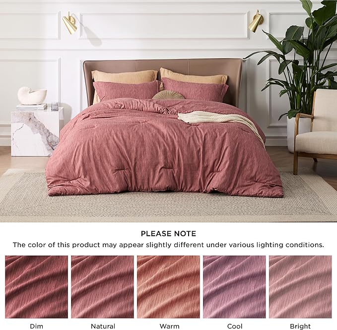 Bedsure King Size Comforter Set - Pink Clay Soft Bedding for All Seasons, Cationic Dyed Bed Set, 3 Pieces, 1 King Size Comforter (104"x90") and 2 Pillow Shams (20"x36"+2")