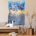 Ambesonne Mandala Tapestry, Nautical Print with Mandala Patterns Explorer Ship Map of The World Steering Wheel Sails, Wall Hanging for Bedroom Living Room Dorm Decor, 40" X 60", Blue Yellow