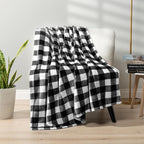 PAVILIA Black and White Buffalo Plaid Fleece Bed Blanket King Size, Soft Checkered Flannel Blanket for Sofa, Plaid Christmas Couch Throw Bed, Warm Cozy Decorative Blanket Fall Decor Gift, 90x90