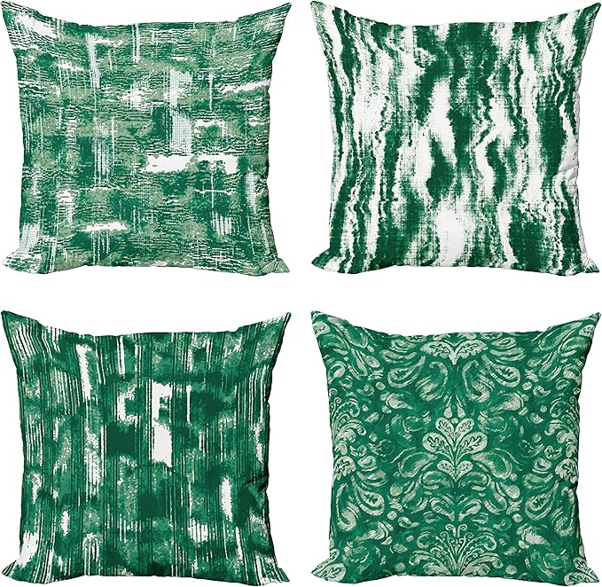 Ambesonne Vintage Throw Pillow Cushion Case Pack of 4, Abstract Grunge Effect Brushstrokes and Waving Striping Stains Paisley Drops, Modern Accent Double-Sided Digital Printing, 20", Forest Green