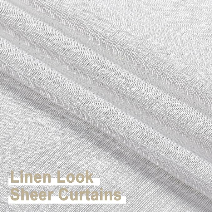 Aiyufeng White Sheer Curtains 72 inches Long 2 Panels, Fresh Textured Semi Sheer White Curtains Linen Breathable Elegant Door Curtains & Drapes for Farmhouse/Living Room/Kitchen, 40Wx72L inch