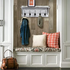 HBCY Creations Rustic Wall Mounted Coat Rack with Shelf - Solid Wood 24" Entryway Shelf with 5 Coat Hangers. Perfect Touch for Your Entryway, Mudroom, Kitchen, Bathroom and More, Whitewash