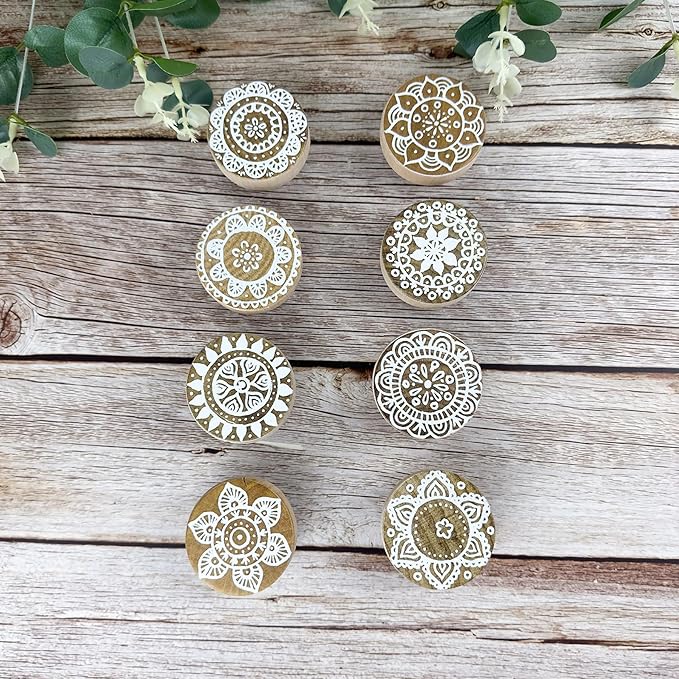 8Pack 1.8" Wooden Boho Nursery Kids Dresser Drawer Pulls Cute Cabinet Furniture Decorative Knobs