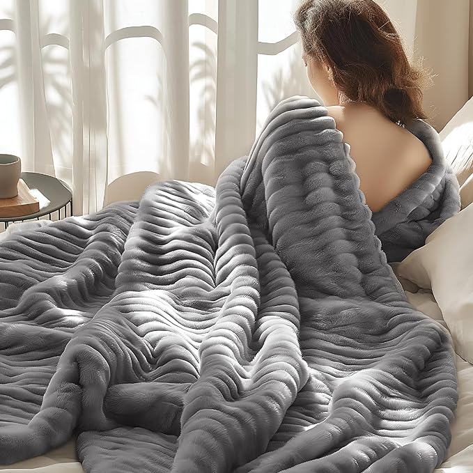Bedsure GentleSoft Frost Gray Fleece Blanket for Couch -Cozy Soft Blankets for Women, Cute Small Throws for Girls, 60x80 Inches