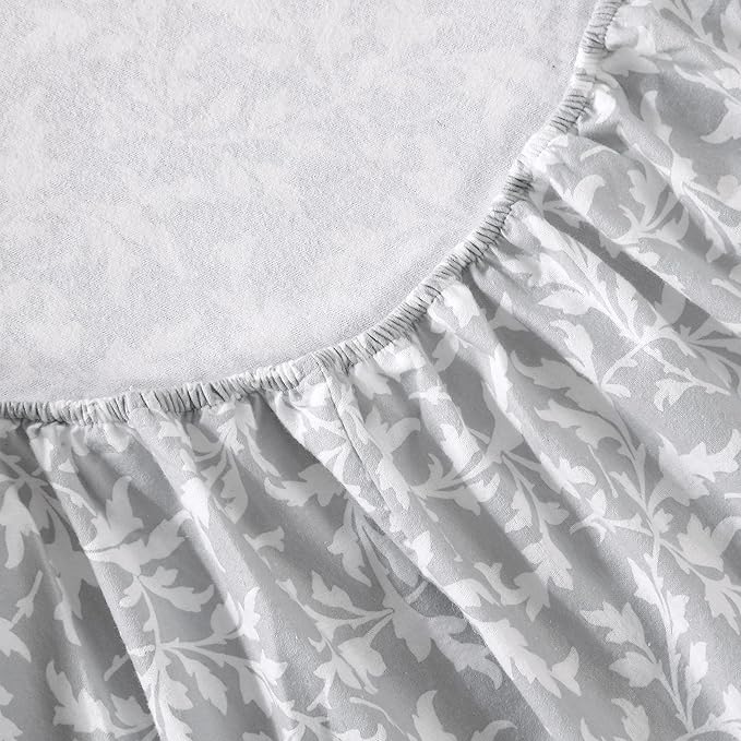 Laura Ashley - Flannel Sheets King Size, Anti-Pilling & Wrinkle Resistant Cotton, Touchably Soft for All-Season Comfort - Bed Sheets with Matching Pillowcases & Fitted Sheet (Crestwood Pastel Grey)