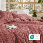 Bedsure Tufted Boho Comforter Set Queen Size - Grayish Pink Boho Bed Set, GentleSoft™ 3 Pieces Farmhouse Shabby Chic Embroidery Bedding, Gifts for Woman, Soft Jacquard Queen Comforter for All Seasons