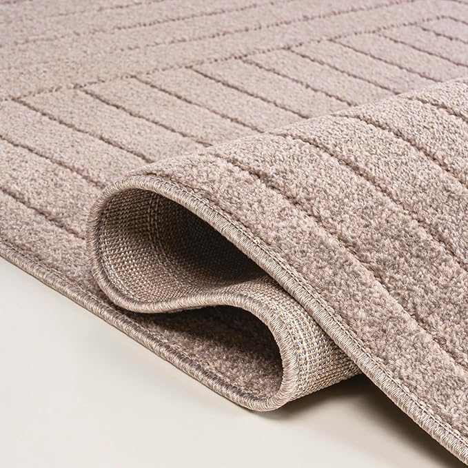 Eyely NCS101C-28 Odense High-Low Minimalist Angle Geometric Light Taupe 2 ft. x 8 ft. Indoor/Outdoor Runner Rug, for Home, Backyard, Patio, Porch, Bedroom, Kitchen, Living Room