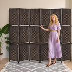 Room Divider 6 Panel Room Screen Divider Folding Portable partition Screen Wood with Removable Storage Shelves, Dark Brown