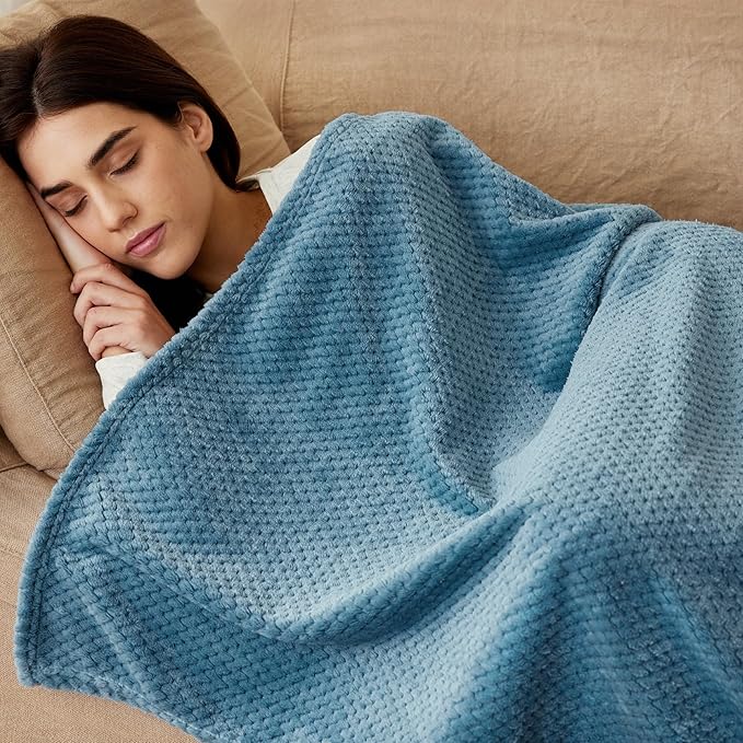 Exclusivo Mezcla Fleece Bed Blanket Queen Size, Super Soft and Warm Blankets for Couch, Sofa and Bed Waffle Textured, Cozy, Fuzzy and Lightweight (Slate Blue, 90x90 Inches)
