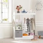 UTEX Kids Play Armoire with Mirror, Storage Bins and Closet for Dress Up and Costumes (White)
