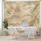 Lunarable Dinosaur Tapestry King Size, Hand Drawn Style Skeletons Bones from Medieval Times Archeology Theme, Wall Hanging Bedspread Bed Cover Wall Decor, King Size, Sand Brown Army Green