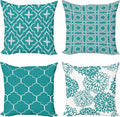 Ambesonne Vintage Throw Pillow Cushion Case Pack of 4, Monochrome Design Grid Trellis Quatrefoil Mesh and Dahlia Flowers Modern Print, Modern Accent Double-Sided Digital Printing, 20", Teal and White