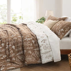 Bedsure Twin/Twin XL Comforter Set - Brown Bed Set, 2 Pieces Cute Floral Bedding, 1 Soft Reversible Botanical Flowers Comforter and 1 Pillow Shams