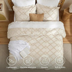 Bedsure Boho Comforter Set King - Beige Tufted King Size Comforter, 3 Pieces Farmhouse Shabby Chic Embroidery Bed Set, Soft Fluffy Geometric Pattern Bedding for All Seasons