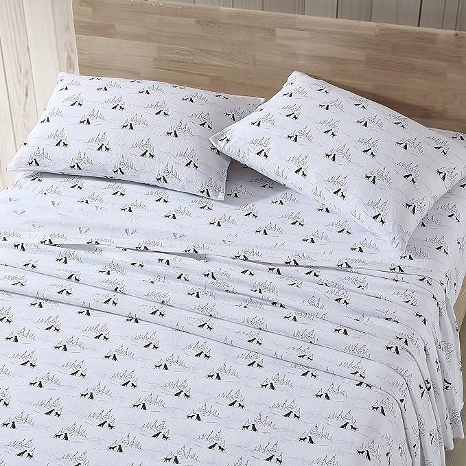 Eddie Bauer - King Sheets, Cotton Flannel Bedding Set, Brushed For Extra Softness, Cozy Home Decor (Dog Friends White, King)