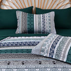 Cottolester Boho Comforter Set Queen Size,8 Pieces Emerald Green Bohemian Striped Bed in a Bag,Paisley Soft Microfiber Bedding Comforter Set