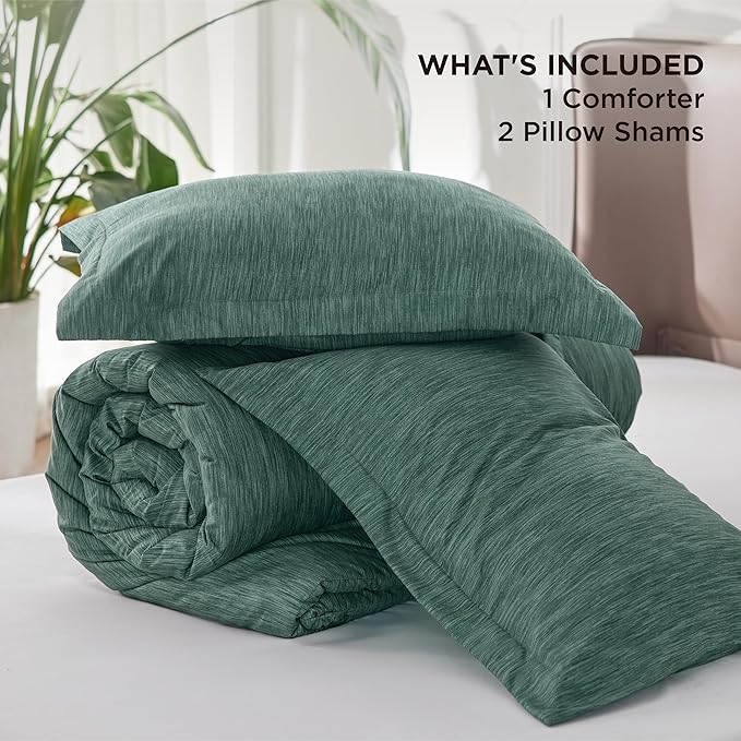 Bedsure Queen Comforter Set - Emerald Green Soft Bedding for All Seasons, Cationic Dyed Bed Set, 3 Pieces, 1 Queen Size Comforter (90"x90") and 2 Pillow Shams (20"x26"+2")