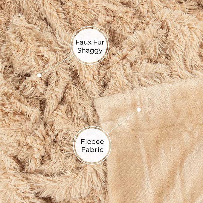 Tuddrom Decorative Extra Soft Faux Fur Blanket Twin Size 70" x 78",Solid Reversible Fuzzy Fluffy Cozy Plush Fleece Comfy Microfiber Blanket for Couch Sofa Bed,Apricot