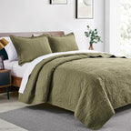 Love's cabin Twin Quilt Bedding Set Green Bedspreads - Soft Bed Summer Lightweight Bedspread Comforter - Coin Pattern Bedding Coverlet for All Season - 2 Pieces (1 Quilt, 1 Pillow Sham)