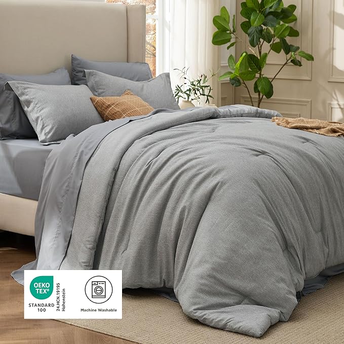 Bedsure King Size Comforter Set Dark Grey - Bed in a Bag King Bedding 7 Pieces, Cationic Dyed Bed Set Gift for Family, Dark Grey Soft Bedding for All Seasons Comforter with Sheets, Pillowcases & Shams