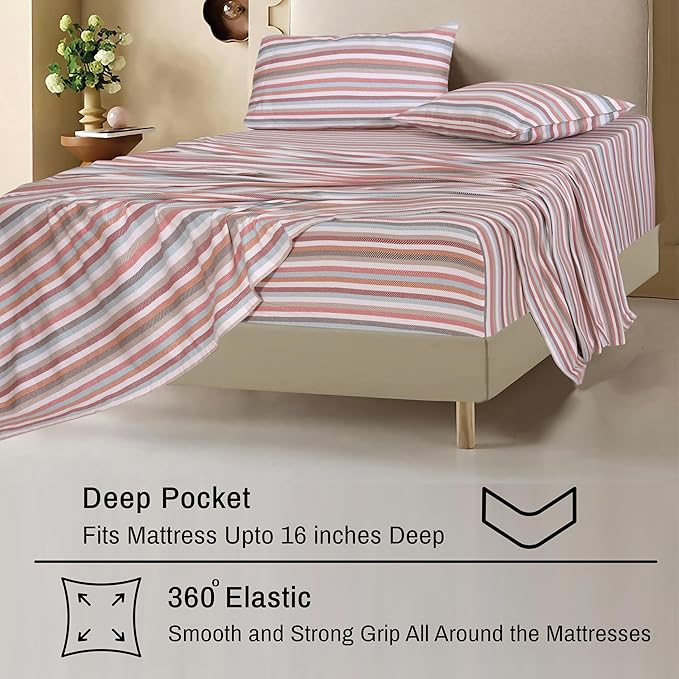 RUVANTI Flannel Sheets King Size - 100% Cotton Brushed King Size Sheets Set - Deep Pockets 16 Inches Bed Sheets - All Seasons Breathable & Extra Soft - Warm & Cozy, 4 Piece, Multi Chevron Stripe