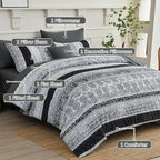 Boho King Size Comforter Set 8 Pieces,Gray Bohemian Striped Bed in a Bag,Floral Soft Microfiber Bedding Comforter Set