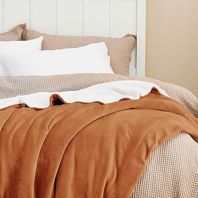 Bedsure GentleSoft Sherpa Fleece Throw Blanket Twin Size for Couch - Thick and Warm Throw for Women and Men, Soft Fuzzy Plush Twin Blanket for Winter, Burnt Orange, 60x80 Inches