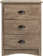 Prepac Salt Spring Rustic Tall Nightstand Side Table with 3 Drawers, Farmhouse Tall 3-Drawer Bedside Table 16" D x 23" W x 29" H, Drifted Gray, DDC-2403