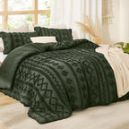 Bedsure Tufted Boho Comforter Set Twin Size - Olive Green Boho Bed Set, GentleSoft™ 2 Pieces Farmhouse Shabby Chic Embroidery Bedding, Gifts for Woman, Soft Jacquard Twin Comforter for All Seasons
