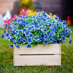 Artificial Flowers for Outdoors Fake Plants - 16 Bundles Faux Outside Greenery Boxwood No Fade Plastic Shrubs Fall Decor Farmhouse Home Garden (Blue)