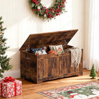 Wooden Storage Chest Box with Flip-top Lid & Safety Hinge, 39.4 Inch Living Room Organizer, Bedroom Bench, Rustic Brown