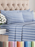 Cal King 6 Piece Sheet Set - Comfy Breathable & Cooling - Soft Hotel Luxury Bedding Set w/ 8-16 Inch Deep Pockets - 1 Flat & 1 Fitted Sheet & 4 Pillowcases - Wrinkle Free & Easy Care - Blue Stripes 3