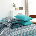 Cottolester Boho Full Size Comforter Set 8 Pieces, Teal Comforter Bohemian Striped Bed in A Bag, Soft Microfiber Bedding Set for All Seasons