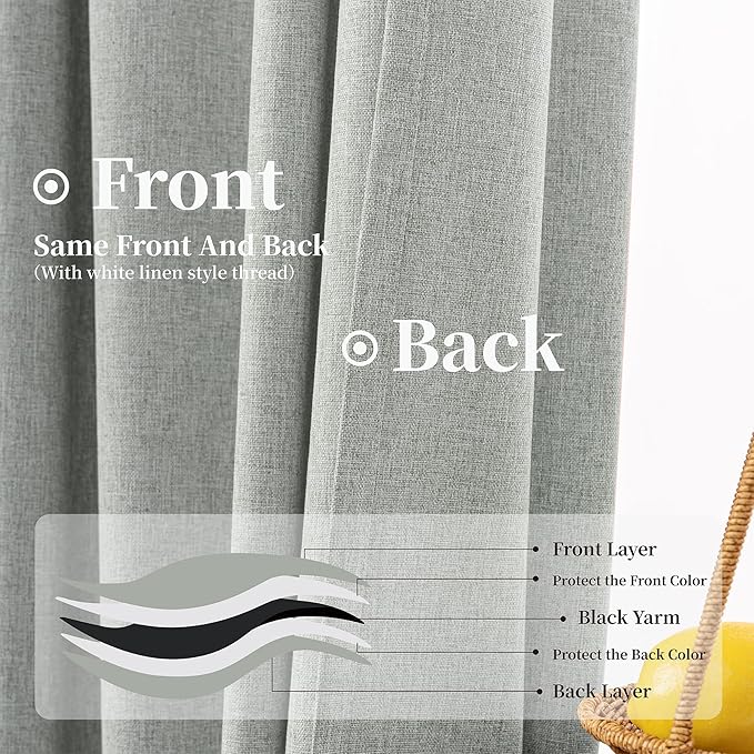 KangBang Fog Grey Linen Blackout Curtains 84 inches Long, Thermal Linen Textured Curtains for Bedroom Offices, Back Tab/Rod Pocket Modern Drapes, Blocks 100% Light & Street Noise(2 PCs, 52Wx84L)