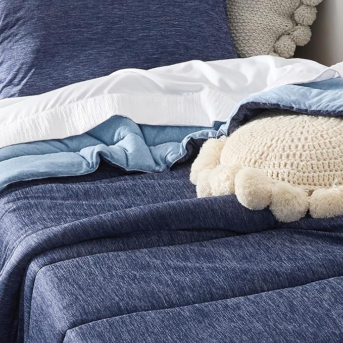 Bedsure Twin/Twin XL Comforter Set - Cooling and Warm Bed Set, Navy Blue Reversible Bedding for All Season, 2 Pieces, 1 Twin Size Comforter (68"x88") and 1 Pillow Case (20"x26")