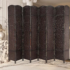 Room Divider 8 Panel Folding Privacy Divider 6 Ft Indoor Wall Divider Portable Partition Wood Screen, Brown