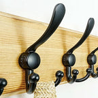 Dseap Coat Rack Wall Mount - Heavy-Duty Robust Rustic Wooden Wall Coat Hanger Hook Rail with 5 Triple Hooks for Winter Jacket & Hat Clothing, Light Brown & Black