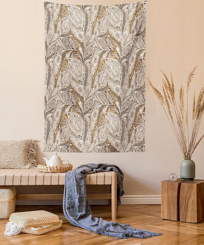 Lunarable Paisley Tapestry, Vintage Plant Pattern with Natural Inspirations Soft Color Palette Batik Style, Wall Hanging for Bedroom Living Room Dorm Decor, 40" X 60", Beige Tan Brown