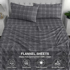 RUVANTI Flannel Sheets Twin XL Size - 100% Cotton Double Brushed Twin XL Sheet Sets, Deep Pockets 16 Inches, All Seasons Breathable & Extra Soft Bed Sheets, Warm & Cozy, 3 Piece, Grey Plaid