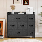 YITAHOME Fabric Dresser with 7 Drawers - Storage Tower with Large Capacity, Organizer Unit for Living Room - Sturdy Steel Frame, Easy Pull Fabric Bins & Wooden Top (Black/Grey)