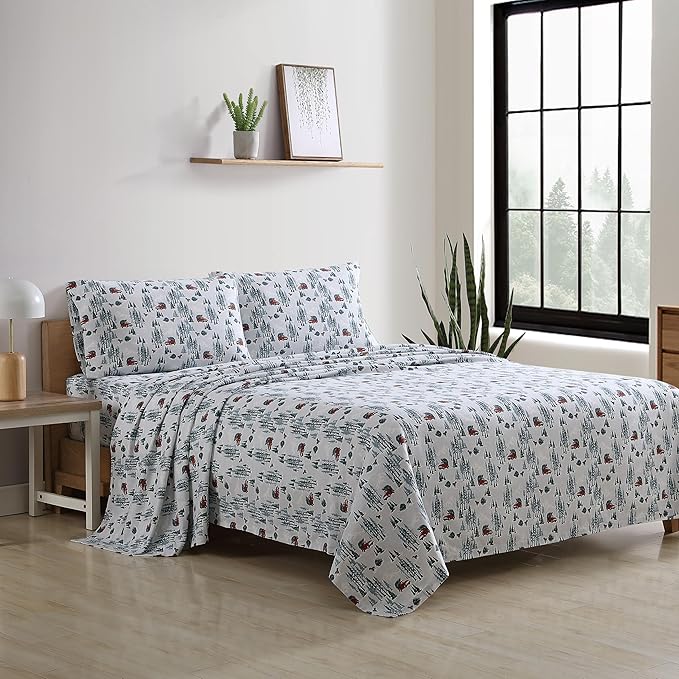 Eddie Bauer - Queen Sheets, Cotton Flannel Bedding Set, Brushed For Extra Softness, Cozy Home Decor (Tree Farm, Queen)
